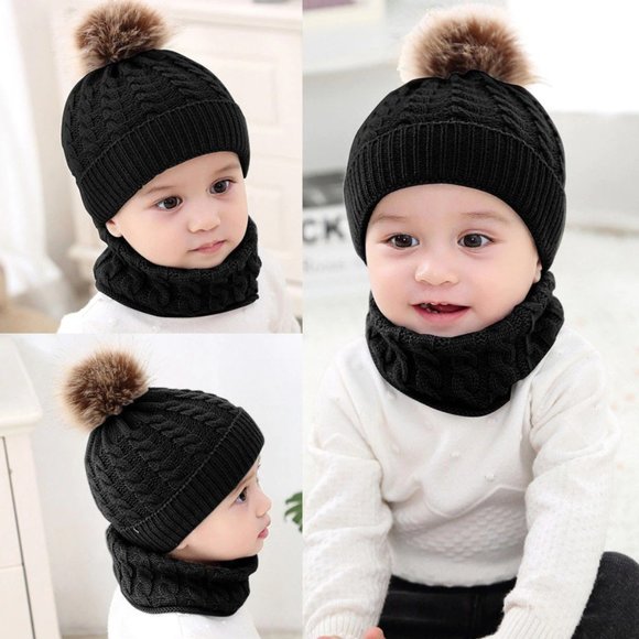 2 Piece Pompom Toddler Knit Hat and Scarf Set - Picture 3 of 6
